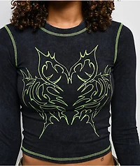 Vitriol Lottie Black Wash Long Sleeve Crop T-Shirt