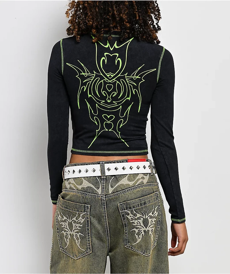 Vitriol Lottie Black Wash Long Sleeve Crop T-Shirt