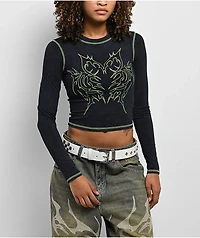 Vitriol Lottie Black Wash Long Sleeve Crop T-Shirt
