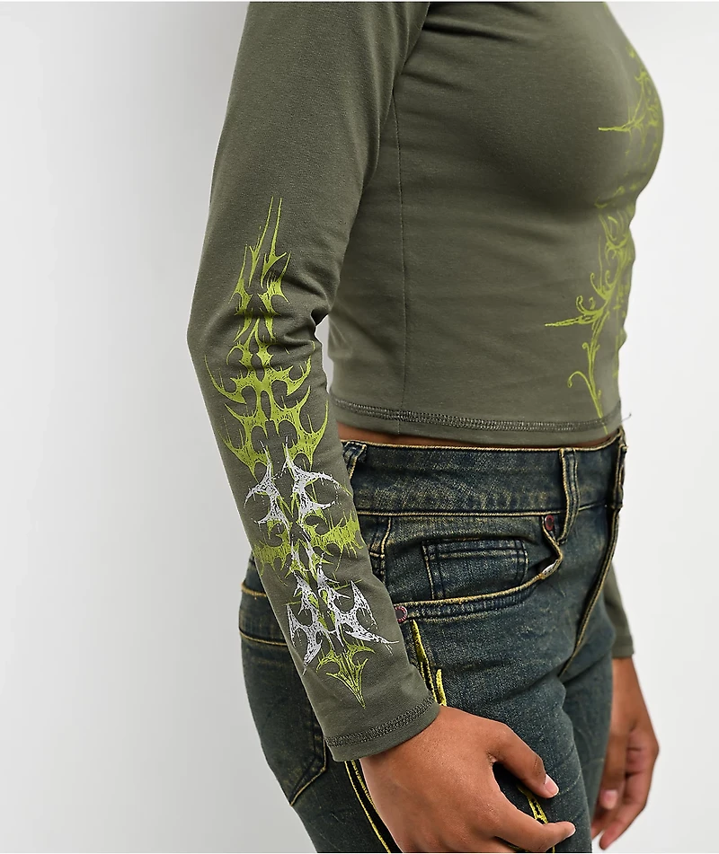 Vitriol Lottie Green Long Sleeve Crop T-Shirt