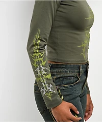Vitriol Lottie Green Long Sleeve Crop T-Shirt