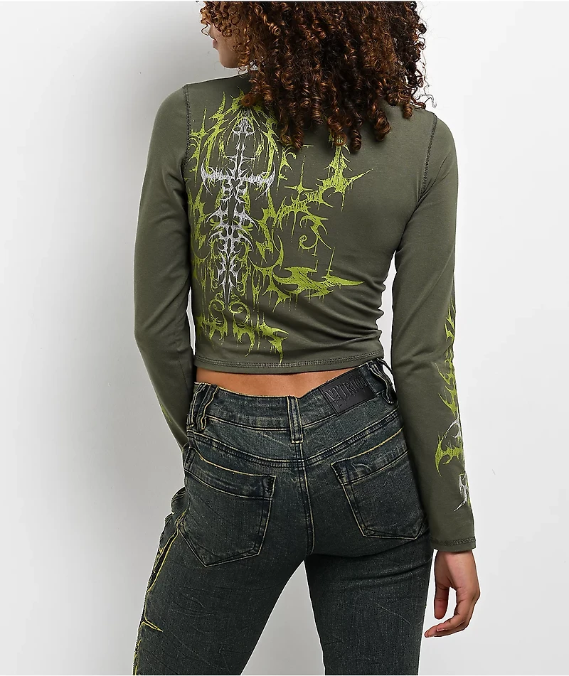 Vitriol Lottie Green Long Sleeve Crop T-Shirt