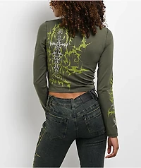 Vitriol Lottie Green Long Sleeve Crop T-Shirt