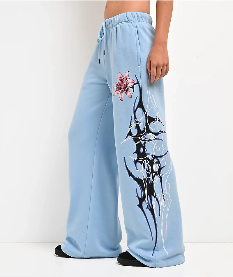 Vitriol Myla Blue Wash Wide Leg Sweatpants