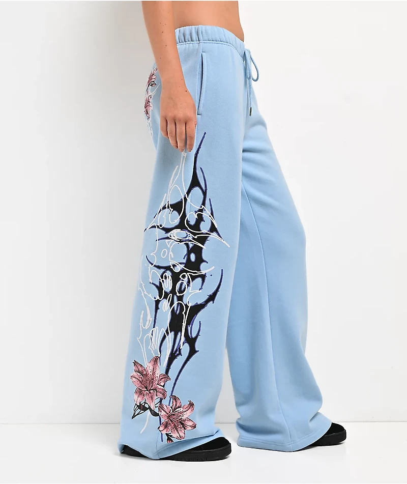 Vitriol Myla Blue Wash Wide Leg Sweatpants