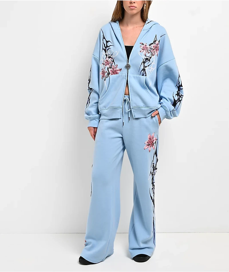Vitriol Myla Blue Wash Wide Leg Sweatpants