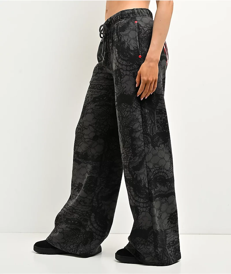 Vitriol Myla Lace Dark Grey & Black Wide Leg Sweatpants