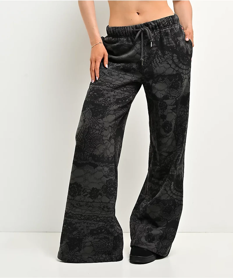 Vitriol Myla Lace Dark Grey & Black Wide Leg Sweatpants