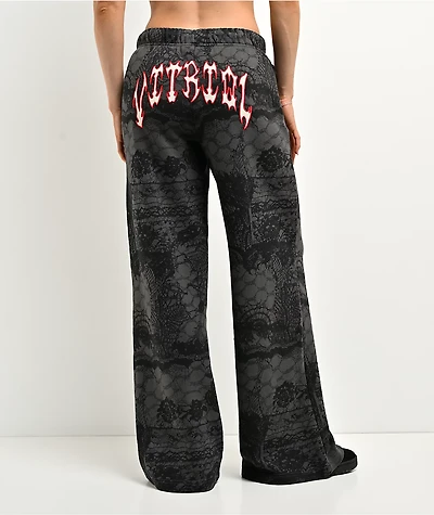 Vitriol Myla Lace Dark Grey & Black Wide Leg Sweatpants