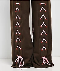 Vitriol Myla Lace Up Pink Icing Wide Leg Sweatpants
