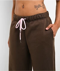 Vitriol Myla Lace Up Pink Icing Wide Leg Sweatpants