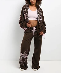Vitriol Myla Lace Up Pink Icing Wide Leg Sweatpants