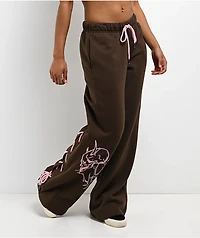 Vitriol Myla Lace Up Pink Icing Wide Leg Sweatpants