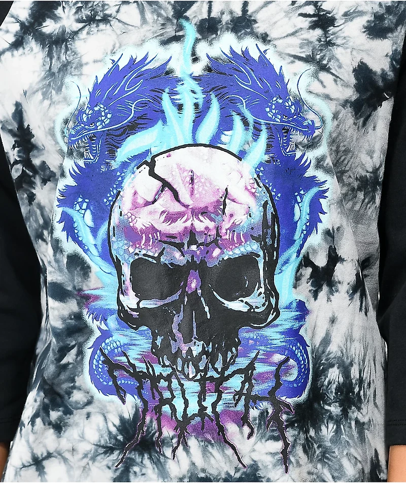 Vitriol Nolie Grey Tie Dye Long Sleeve Baseball T-Shirt