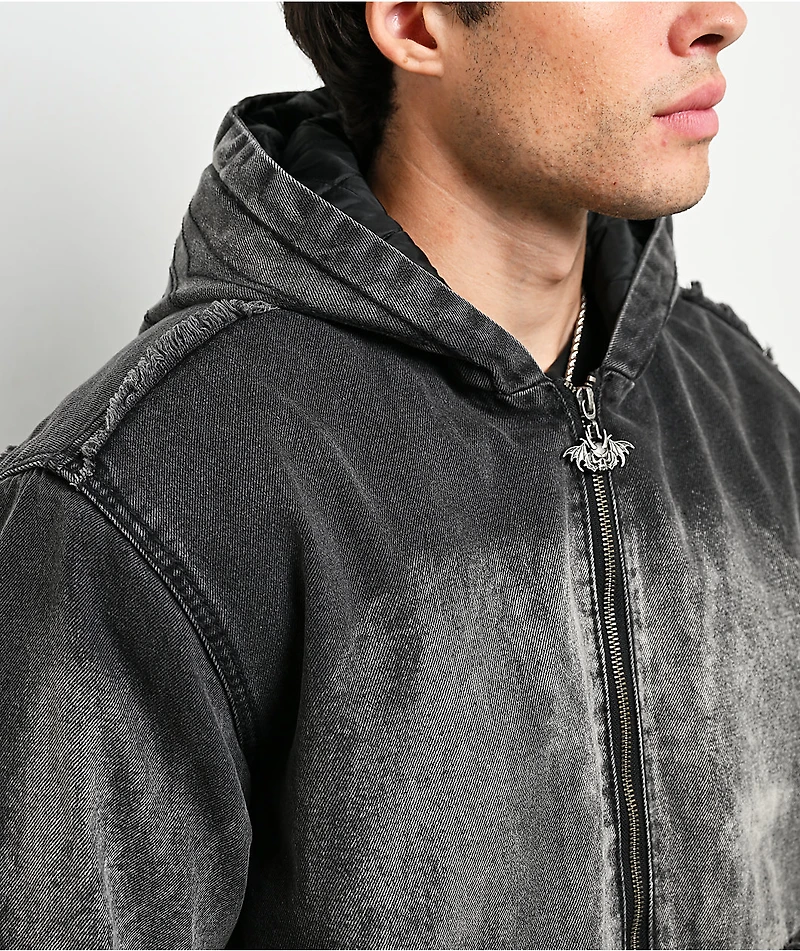 Vitriol Oblivion Grey Wash Hooded Denim Boxy Jacket