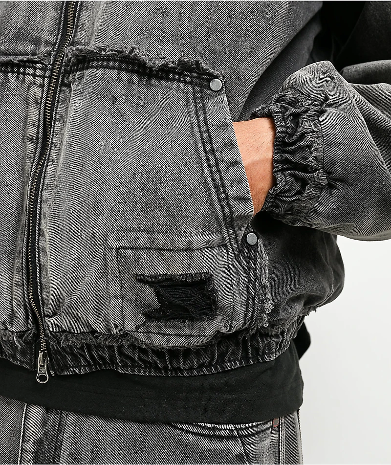 Vitriol Oblivion Grey Wash Hooded Denim Boxy Jacket