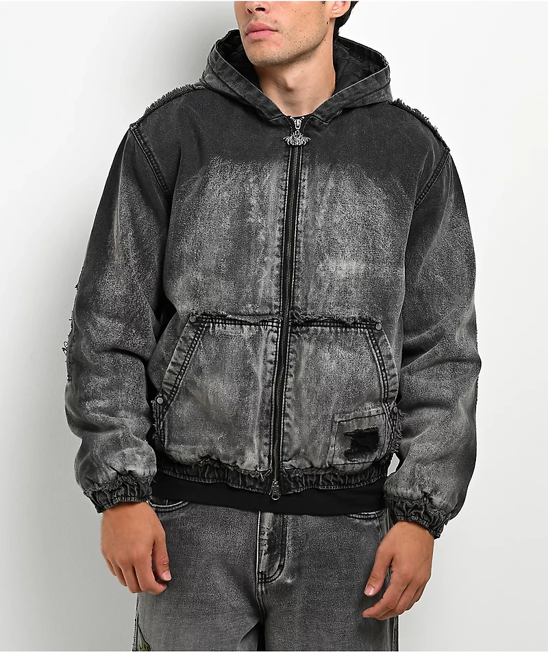 Vitriol Oblivion Grey Wash Hooded Denim Boxy Jacket