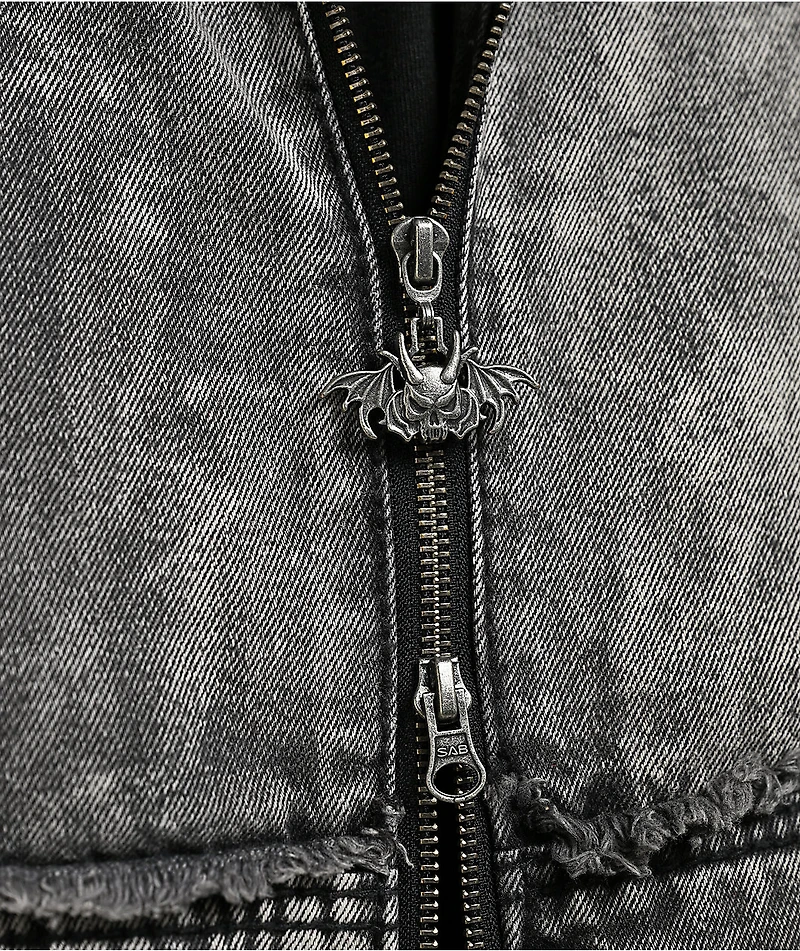 Vitriol Oblivion Grey Wash Hooded Denim Boxy Jacket