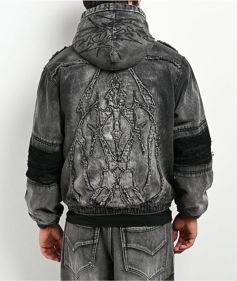 Vitriol Oblivion Grey Wash Hooded Denim Boxy Jacket
