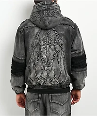 Vitriol Oblivion Grey Wash Hooded Denim Boxy Jacket