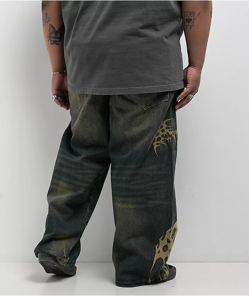 Vitriol Respawn Embroidered Blue Wash Ultra Wide Jeans