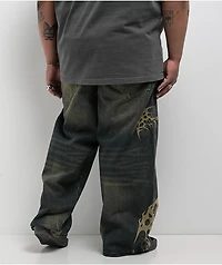 Vitriol Respawn Embroidered Blue Wash Ultra Wide Jeans