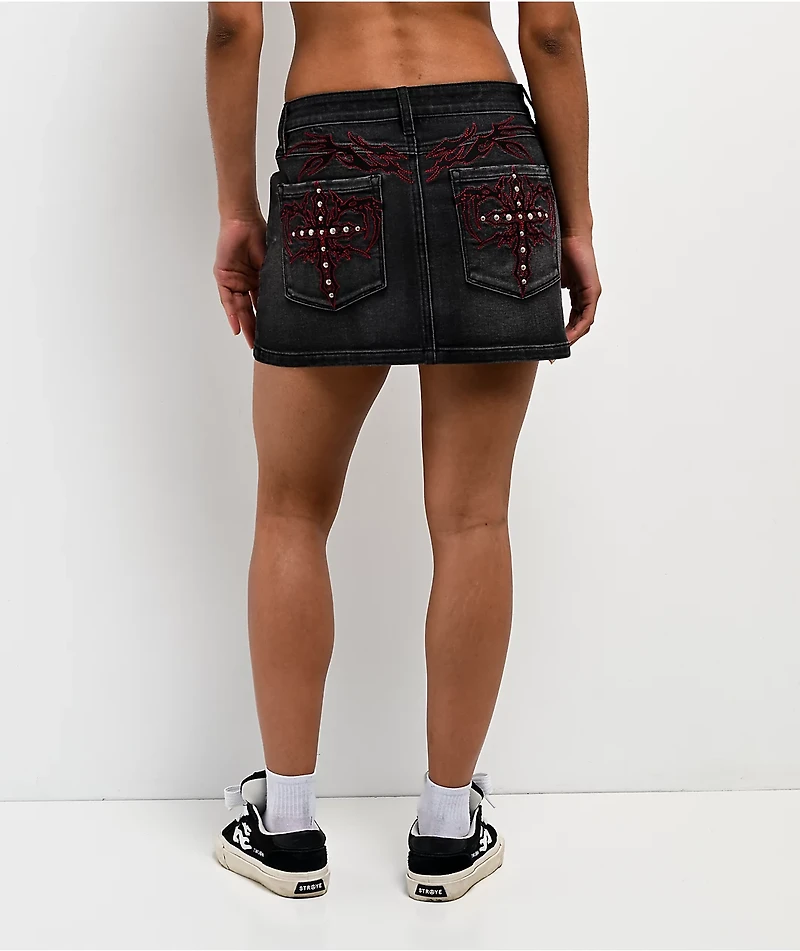 Vitriol Rose Abyss Black Wash Mini Skirt