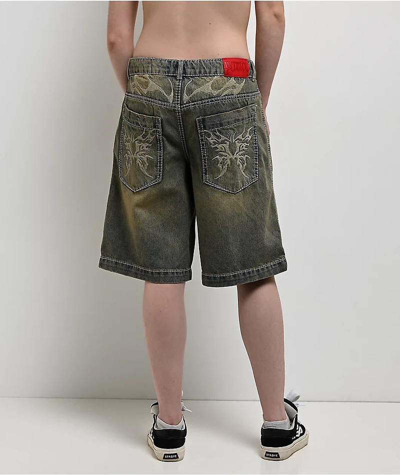 Vitriol Rowenna Butterfly Blue Wash Denim Shorts