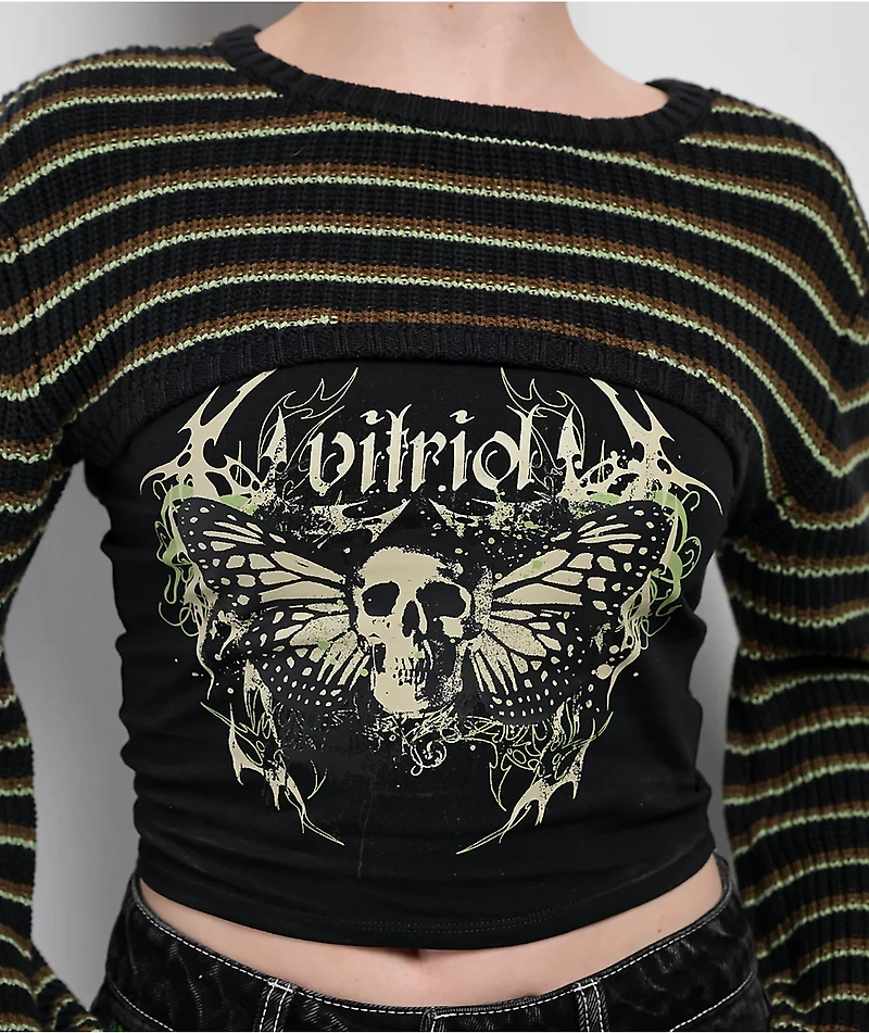 Vitriol Scarlet Black Shrug Crop Tank Top Set