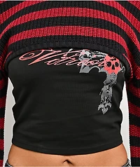 Vitriol Scarlet Stripe Black & Red Shrug Crop Tank Top Set