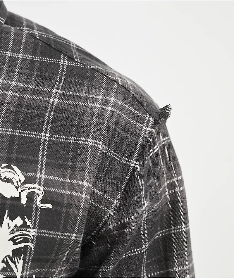 Vitriol Scorned Grey Plaid Flannel Zip Crop Shirt
