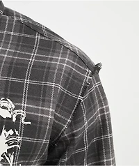 Vitriol Scorned Grey Plaid Flannel Zip Crop Shirt