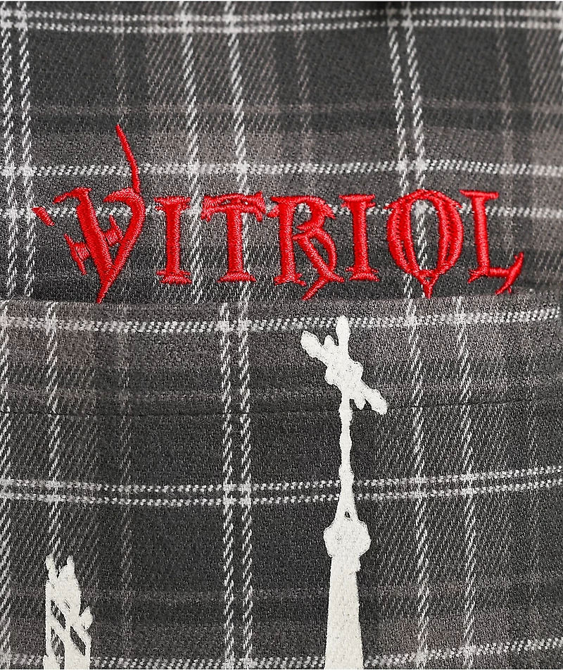 Vitriol Scorned Grey Plaid Flannel Zip Crop Shirt