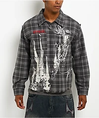 Vitriol Scorned Grey Plaid Flannel Zip Crop Shirt