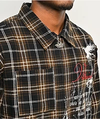Vitriol Scorned Long Sleeve Black & Brown Flannel Crop Zip Shirt