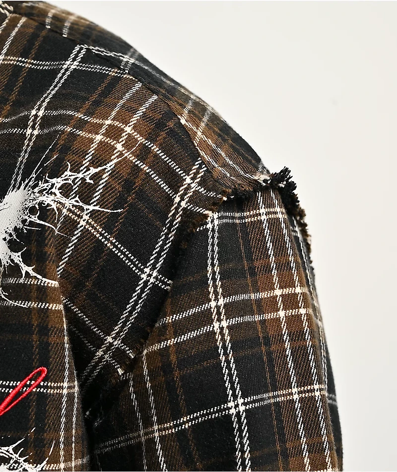 Vitriol Scorned Long Sleeve Black & Brown Flannel Crop Zip Shirt