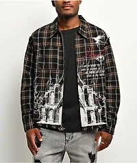 Vitriol Scorned Long Sleeve Black & Brown Flannel Crop Zip Shirt