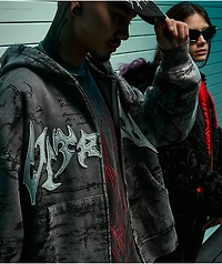 Vitriol Scrolls Grey Wash Crop Zip Hoodie