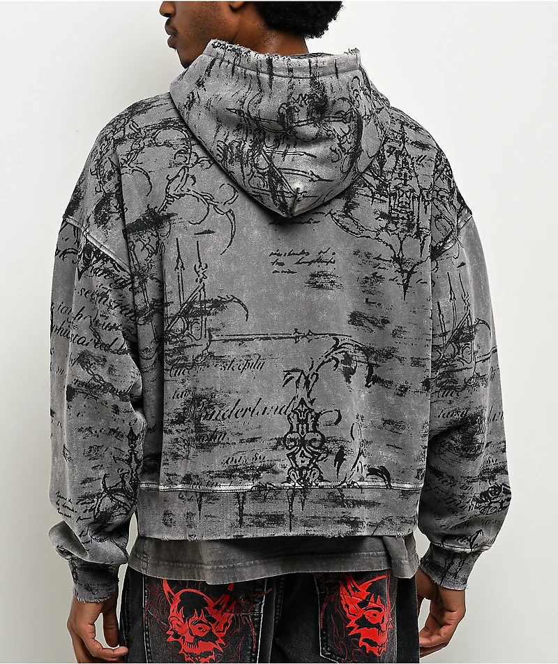 Vitriol Scrolls Grey Wash Crop Zip Hoodie
