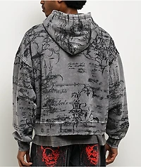 Vitriol Scrolls Grey Wash Crop Zip Hoodie
