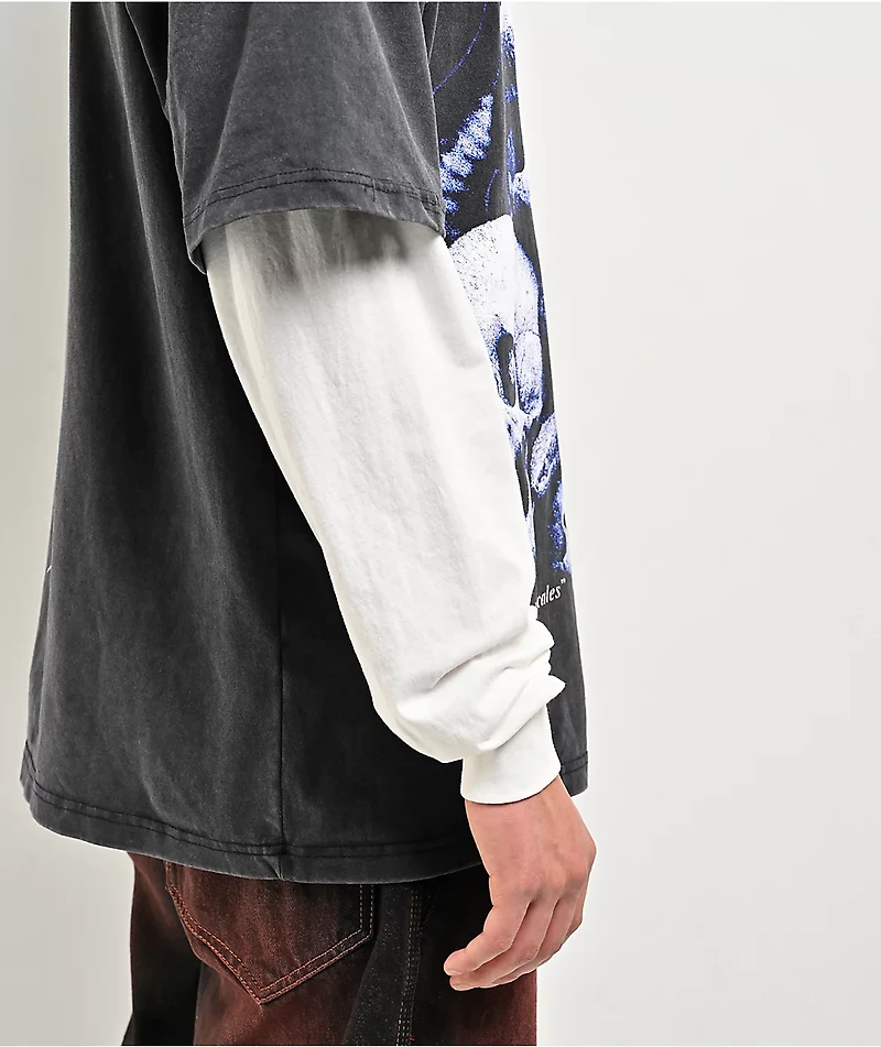 Vitriol Serpents Reign Black Wash & White 2fer Long Sleeve T-Shirt