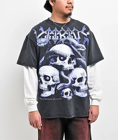 Vitriol Serpents Reign Black Wash & White 2fer Long Sleeve T-Shirt
