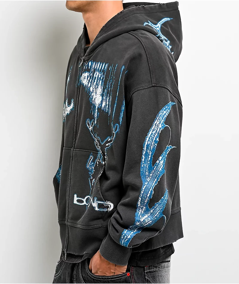 Vitriol Shadowlands Black Wash Crop Zip Hoodie