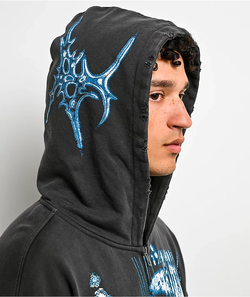 Vitriol Shadowlands Black Wash Crop Zip Hoodie