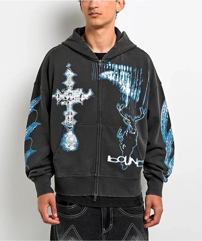 Vitriol Shadowlands Black Wash Crop Zip Hoodie