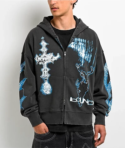 Vitriol Shadowlands Black Wash Crop Zip Hoodie