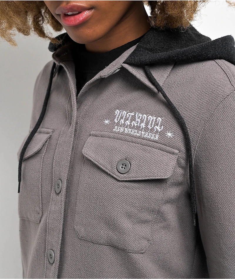 Vitriol Sterling Grey Hooded Woven Long Sleeve Shirt