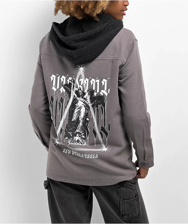 Vitriol Sterling Grey Hooded Woven Long Sleeve Shirt