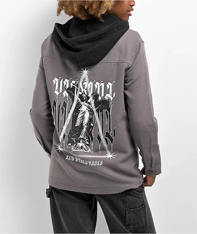 Vitriol Sterling Grey Hooded Woven Long Sleeve Shirt