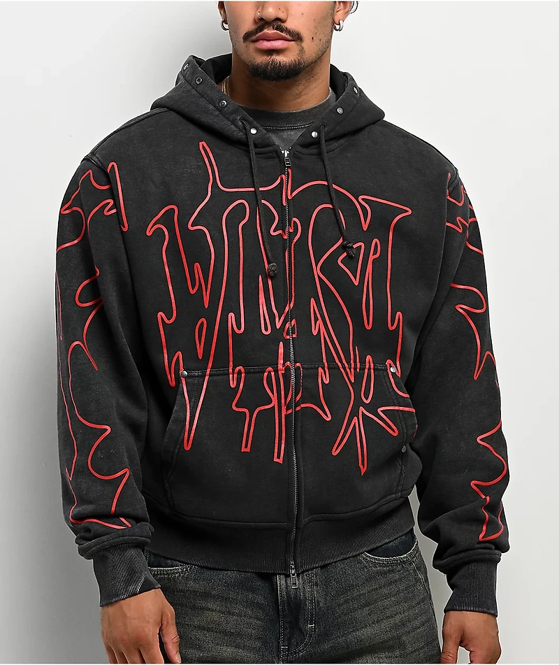 Vitriol Stud Black Wash Crop Zip Hoodie